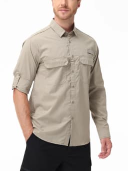 Men's UPF 50+ Long Sleeve Fishing Shirts, Rash Guard Casual Button Down Shirt with Breathable Mesh for Outdoor Fishing Camping