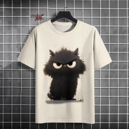 Japanese Ukiyo-E Cute Cat Pattern Round Neck Men's Short Sleeved Daily Oversized T-Shirt Harajuku Y2k T-Shirt T-Shirt Men Top