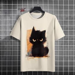 Japanese Ukiyo-E Cute Cat Pattern Round Neck Men's Short Sleeved Daily Oversized T-Shirt Harajuku Y2k T-Shirt T-Shirt Men Top