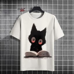 Japanese Ukiyo-E Cute Cat Pattern Round Neck Men's Short Sleeved Daily Oversized T-Shirt Harajuku Y2k T-Shirt T-Shirt Men Top