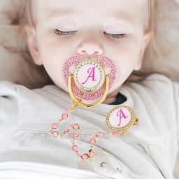 Bling Pacifier With Pink Gem Luxury Weaning Pacifier Baby Nipple With Chain Clip Newborn Baby Dummy Soother