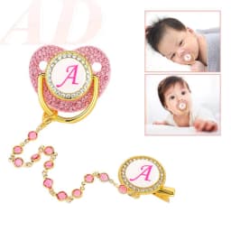 Bling Pacifier With Pink Gem Luxury Weaning Pacifier Baby Nipple With Chain Clip Newborn Baby Dummy Soother