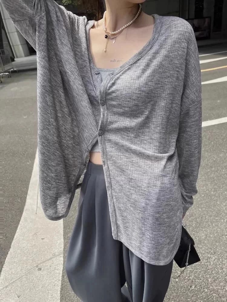 Women's Cardigan New V-neck Long Sleeved Female Shirt Female Jumpers Sun Protection Woman Top Spring Summer Knitted Cardigan