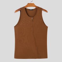 INCERUN Men Tank Tops Solid Color Knitted Zipper Sleeveless Male Vests Summer Streetwear Skinny 2025 Fashion Men Clothing S-3XL