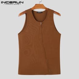 INCERUN Men Tank Tops Solid Color Knitted Zipper Sleeveless Male Vests Summer Streetwear Skinny 2025 Fashion Men Clothing S-3XL