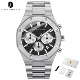 SAPPHERO Men's Watch Waterproof watch Chronograph function Date Glowing Hands Stainless Steel Watch Business  Watch For Men Gift