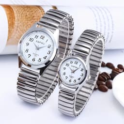 Elastic Band Quartz Couple Fashion Watch for Middle-Aged and Elderly People with Large Dial Pointer Digital Face Men's Watch for Women