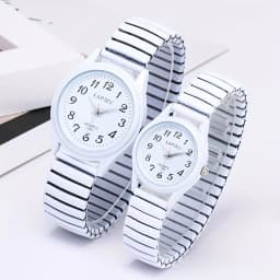 Elastic Band Quartz Couple Fashion Watch for Middle-Aged and Elderly People with Large Dial Pointer Digital Face Men's Watch for Women