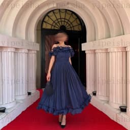 Customized Boat Neck A-Line Evening Dresses Off The Shoulder Ruffles Draped Midi Prom Gown Modern Backless Tea-Length Party Dres