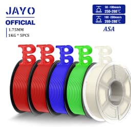 JAYO ASA Filament 1.75mm 3D Printer Filament ASA 5Rolls/set UV/Rain/Heat Resistant Tough 3D Filament 1KG For FDM 3D Printers