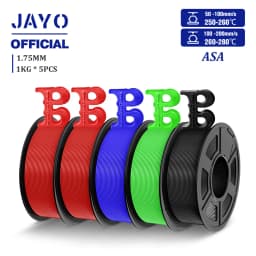 JAYO ASA Filament 1.75mm 3D Printer Filament ASA 5Rolls/set UV/Rain/Heat Resistant Tough 3D Filament 1KG For FDM 3D Printers