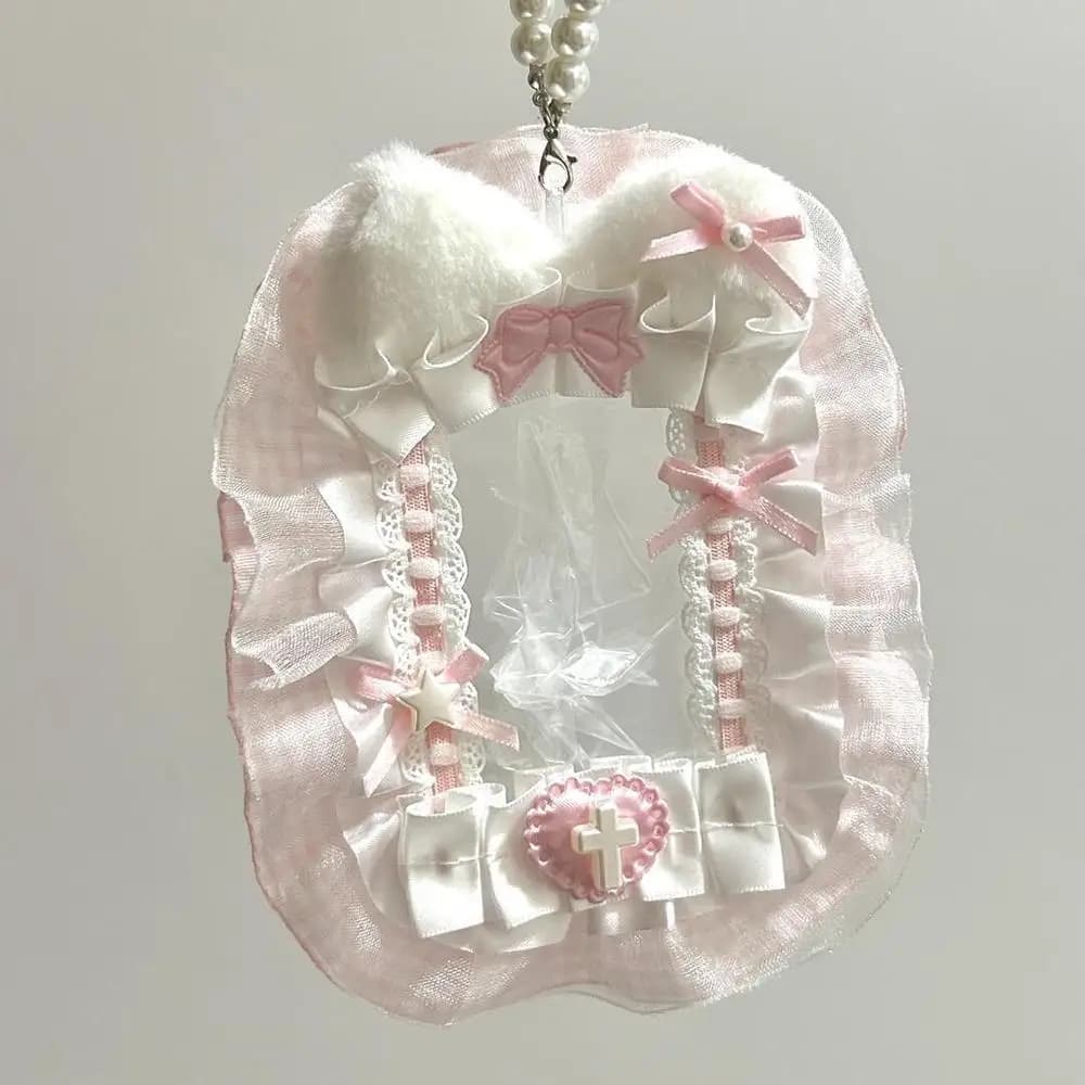 New Sweet Diy Plush Card Holder With Ribbon Bow Lolita Lace Display Anime Lace Loader Top Holder Card Photocard Idol Photo E3k8