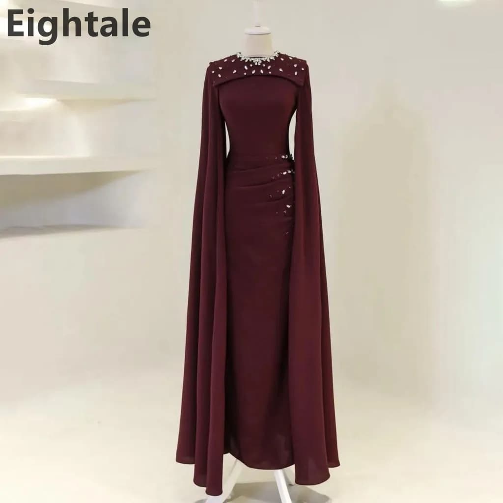 Eightale 2025 Burgundy Evening Dress Beaded Cape Sleeve Saudi Arabic Prom Party Dress Women Formal Gowns Customized