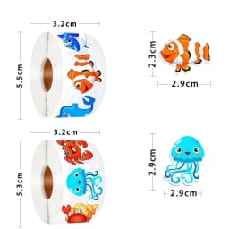 500/1000 Pcs Roll Sticker For Kids Cute Cartoon Fish Deals Sea Ocean Animal Stickers Creature Labels For Teacher Reward School