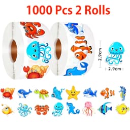 500/1000 Pcs Roll Sticker For Kids Cute Cartoon Fish Deals Sea Ocean Animal Stickers Creature Labels For Teacher Reward School