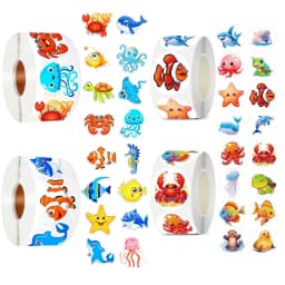 500/1000 Pcs Roll Sticker For Kids Cute Cartoon Fish Deals Sea Ocean Animal Stickers Creature Labels For Teacher Reward School
