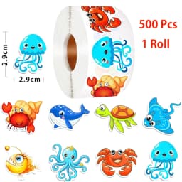 500/1000 Pcs Roll Sticker For Kids Cute Cartoon Fish Deals Sea Ocean Animal Stickers Creature Labels For Teacher Reward School