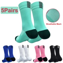 5 Pairs Professional Cycling Socks Men's Outdoor Sports Quick-Drying Bicycle Socks Sweat Absorbing Breathable Running Socks