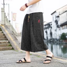Japan Style Kimono Capri Pants Men Lace Up Elastic Waist Vintage Casual Pants Loose Oversize Wide Leg Pants Harajuku Streetwear
