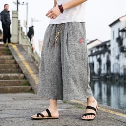 Japan Style Kimono Capri Pants Men Lace Up Elastic Waist Vintage Casual Pants Loose Oversize Wide Leg Pants Harajuku Streetwear
