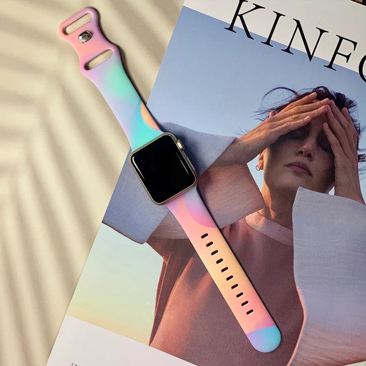 Fashion Aurora Silicone Strap for Apple Watch Ultra 49mm Band 45 44 38 40 41 46 42mm Bracelet iWatch Series 12 11 10 9 8 7 6 5 4