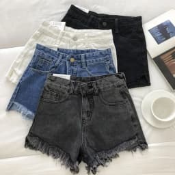 2025 New Summer Women High Wiast Raw Hem Denim Shorts Soild White Black Blue Korean Wide Leg Pants Mon Shorts Jean Shorts