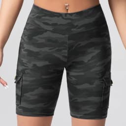 Camouflage Printed Women Shorts with Pockets Butt Lifting Tummy Tight Elastic Slim Outdoor Running Workout Shorts Streetwear