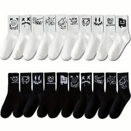 5/10 Pairs Men Women Graffiti Printed socks Street Style Soft Comfortable Sweat Absorbing Breathable Couple Sports Leisure Socks