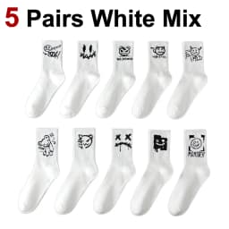 5/10 Pairs Men Women Graffiti Printed socks Street Style Soft Comfortable Sweat Absorbing Breathable Couple Sports Leisure Socks
