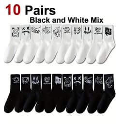 5/10 Pairs Men Women Graffiti Printed socks Street Style Soft Comfortable Sweat Absorbing Breathable Couple Sports Leisure Socks
