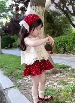 2026 New Strap Little Red Riding Hood Set Summer Cute Girl Hook Flower Western Style Tank Top Polka Pants Skirt Three Piece Set