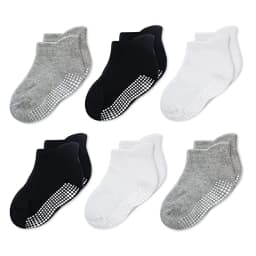 12 Pairs Basic Black, White and Grey Children's Socks, Adhesive Anti-Slip Socks, Baby Walker Socks, Boys' Socks and Girls' Socks