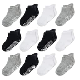 12 Pairs Basic Black, White and Grey Children's Socks, Adhesive Anti-Slip Socks, Baby Walker Socks, Boys' Socks and Girls' Socks