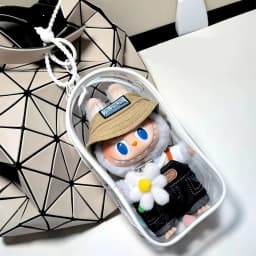 For Labubu V2 Transparent Colorful Protector Case Doll Accessories Organizer Box Plush Doll Display Bag Outdoor with Keychain
