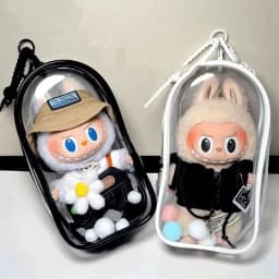 For Labubu V2 Transparent Colorful Protector Case Doll Accessories Organizer Box Plush Doll Display Bag Outdoor with Keychain