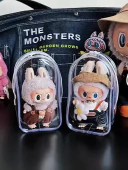 For Labubu V2 Transparent Colorful Protector Case Doll Accessories Organizer Box Plush Doll Display Bag Outdoor with Keychain