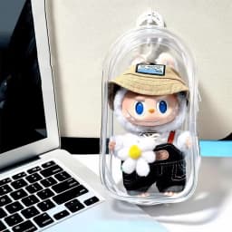 For Labubu V2 Transparent Colorful Protector Case Doll Accessories Organizer Box Plush Doll Display Bag Outdoor with Keychain