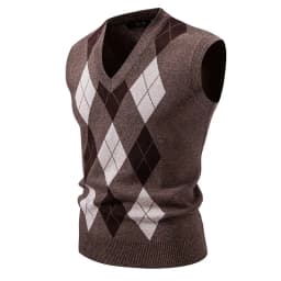New Mens Argyle Knitwear Vest V Neck Sleeveless Casual Slim Fit Pullover Knitted Sweater Outdoor Streetwear Casual Tank Tops