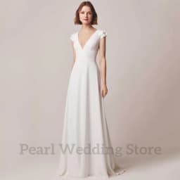 Short Sleeve V-Neck Wedding Dress Handmade Flower Decoration Sexy Backless Romantic Bride Robe Customized Bridal Marriage Gowns