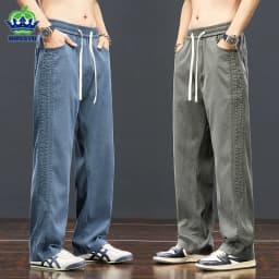 Autumn Soft Lyocell Fabric Pants Men Baggy Straight Wide Leg Pants Elastic Waist y2k Jogging Casual Trousers Plus Size 5XL