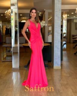 Customized Exquisite V-Neck Spaghetti Straps Evening Dress Temperament  Mermaid Celebrity Gowns Fashion  Backless Party Dress