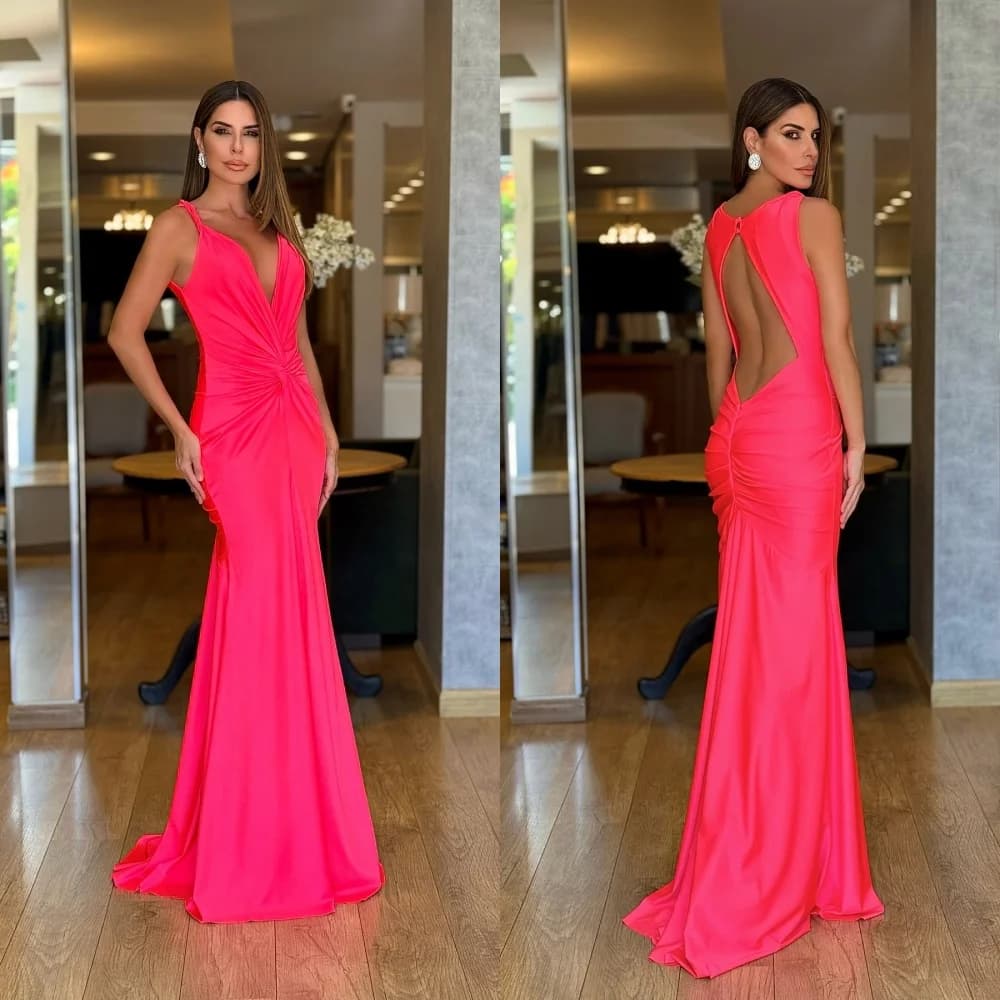 Customized Exquisite V-Neck Spaghetti Straps Evening Dress Temperament  Mermaid Celebrity Gowns Fashion  Backless Party Dress