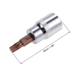 3/8-Inch Drive Bit Sockets Torx T20/30/40/45/50/55/60 S2 Steel 48mm Length Brass Silver Tone DIY Automotive Repairs Hand Tool