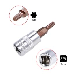 3/8-Inch Drive Bit Sockets Torx T20/30/40/45/50/55/60 S2 Steel 48mm Length Brass Silver Tone DIY Automotive Repairs Hand Tool