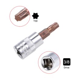 3/8-Inch Drive Bit Sockets Torx T20/30/40/45/50/55/60 S2 Steel 48mm Length Brass Silver Tone DIY Automotive Repairs Hand Tool