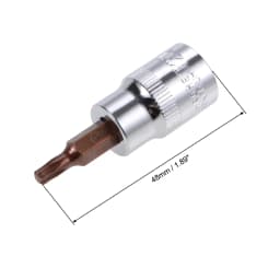 3/8-Inch Drive Bit Sockets Torx T20/30/40/45/50/55/60 S2 Steel 48mm Length Brass Silver Tone DIY Automotive Repairs Hand Tool