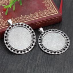 5pcs/lot 35mm Inner Size Antique Bronze and Silver colors plated Vintage baroque Style Cabochon Base Setting Charms Pendant