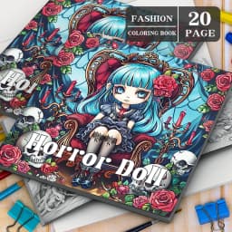Horror Doll Coloring Book 20Page Gift For Birthday Party Relieve Stress Kill Time Graffiti Painting Drawing Adult Picture Books