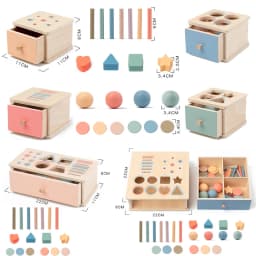 Baby Object Permanent Box Montessori Wooden Toy Color Sorting Shape Matching Box Coin Ball Drop Sensory Box Fine Motor Skills To