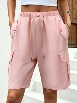 Women Shorts with 4 Zipped Pockets Quick-drying Lightweight Hiking Shorts Summer Breathable Outdoor Drawstring Workout Short